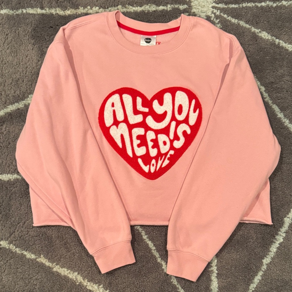 Beatles Sweatshirt Pink 'All You Need Is Love' cropped oversized Women’s